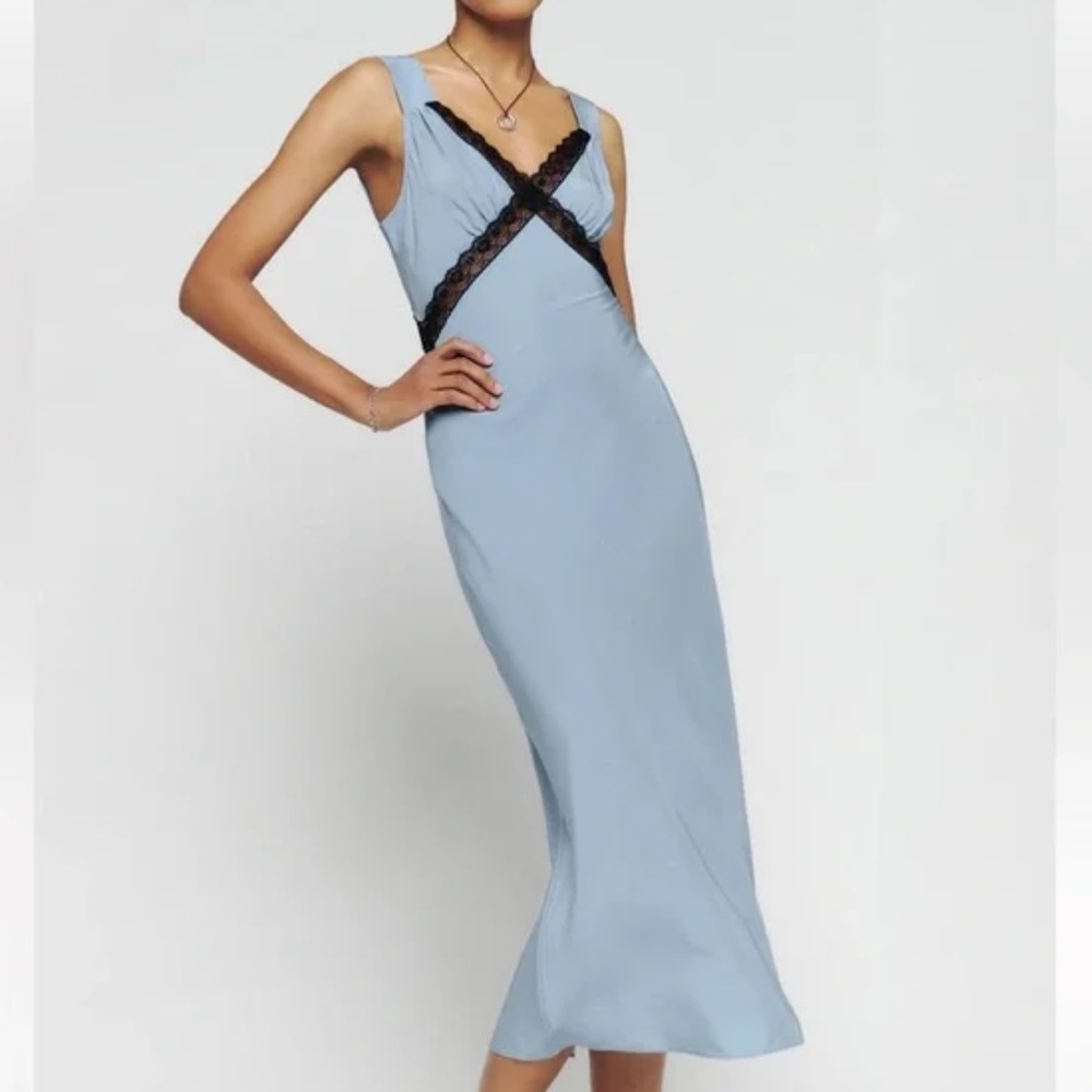 Reformation Provence Silk Dress in Blue
